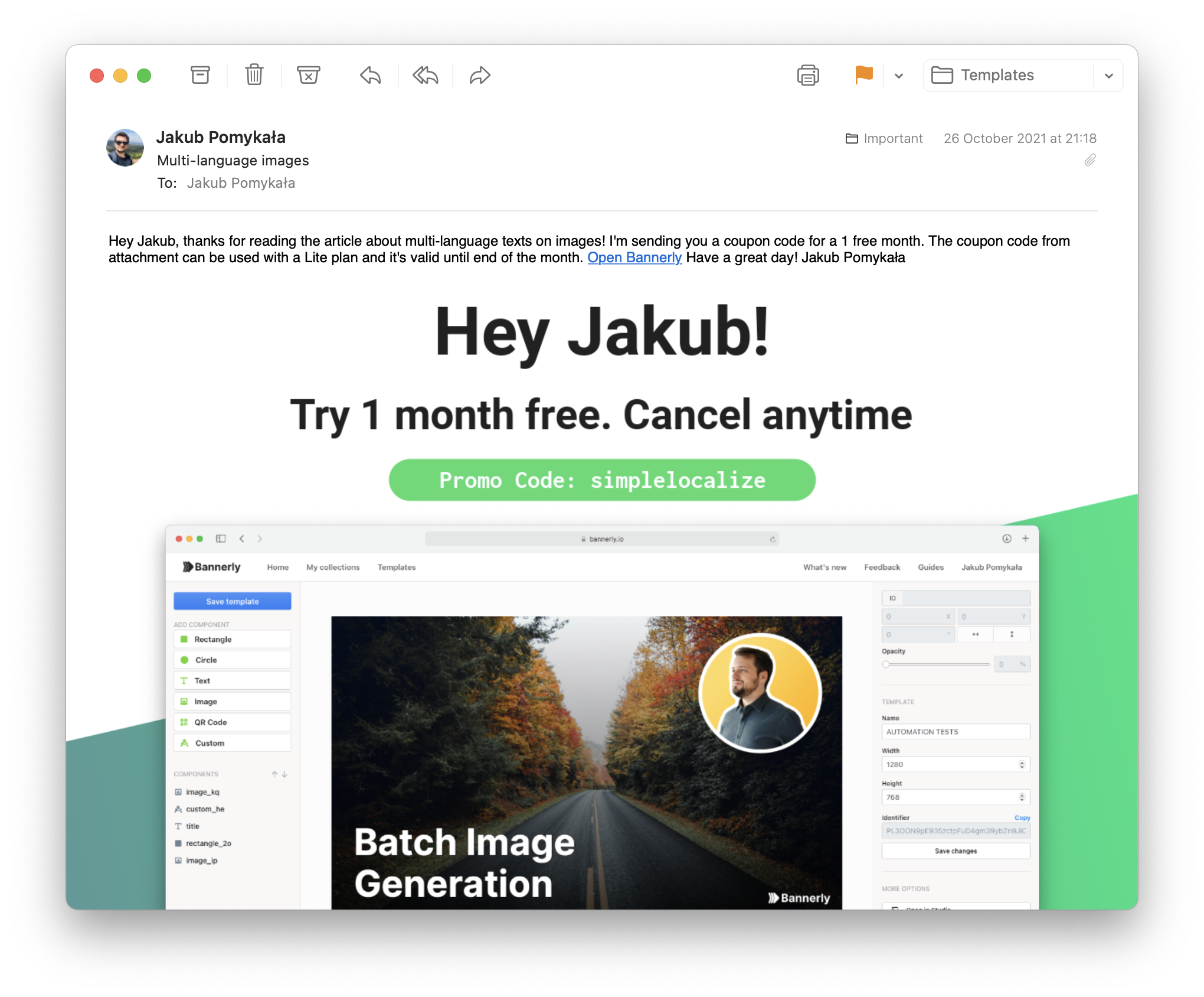 example email with personalized image