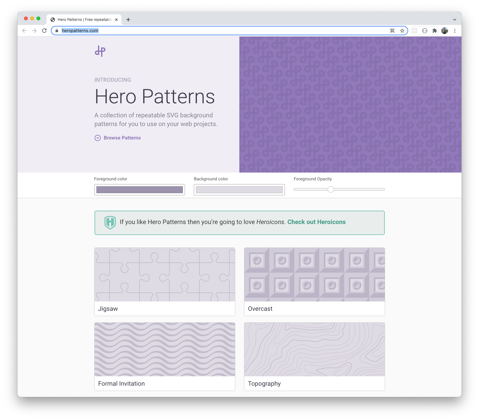 Hero Patterns - SVG Patterns Generator